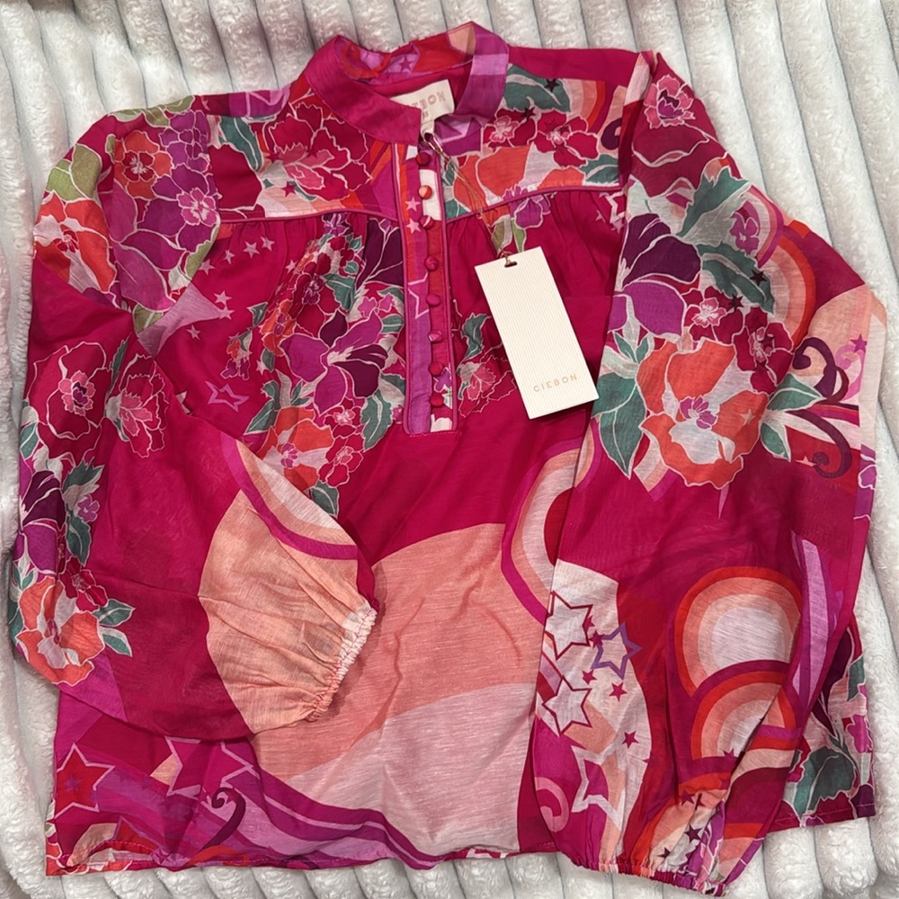 CIEBON Coordinating Fatimah Floral Print Mandarin Neck Long Sleeve Blouse - Picture 14 of 17